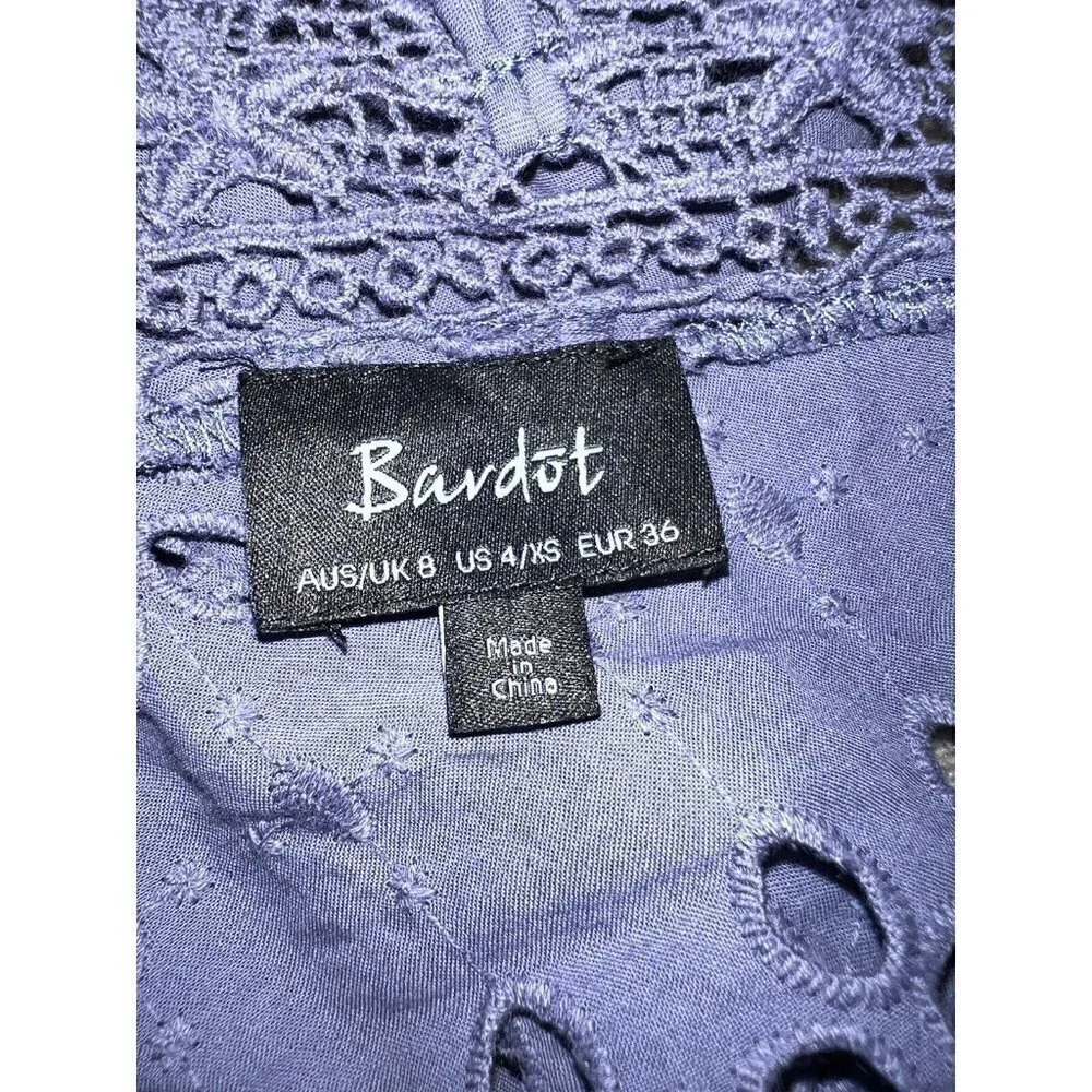 BARDOT Cotton Eyelet Embroidered Open Back Front Tie Long Sleeve Blouse